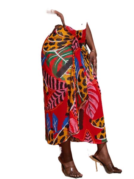 

sxy leopard & banana print draped detail skirt b1k5#, Black