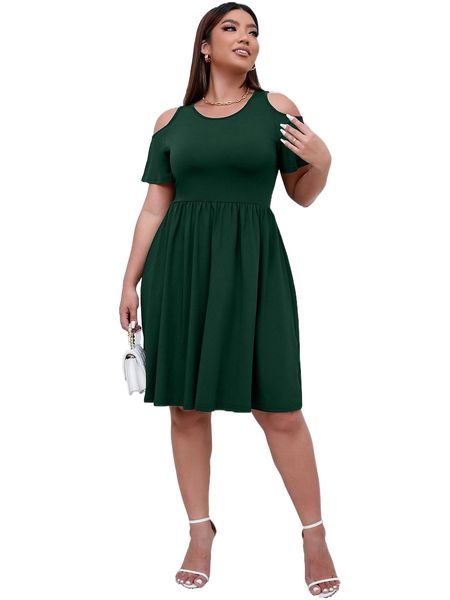 

plus cold shoulder dress t05h#, Black