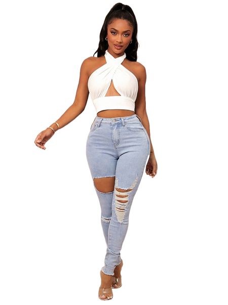 

sxy curvy high stretch ripped skinny jeans o2vq#, Blue