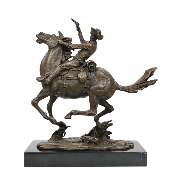 

bronze statue western cowboy ridding sculpture art casting brass collectible figurine indoor decor, Silver