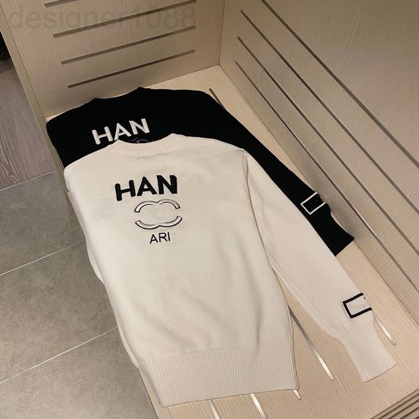 

women's sweaters designer xiaoxiangfeng heavy industry letter embroidered sweater women's 2021 autumn new round neck loose pullove, White;black