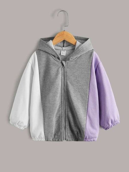 

toddler boys colorblock zipper up hooded sweatshirt she, Black