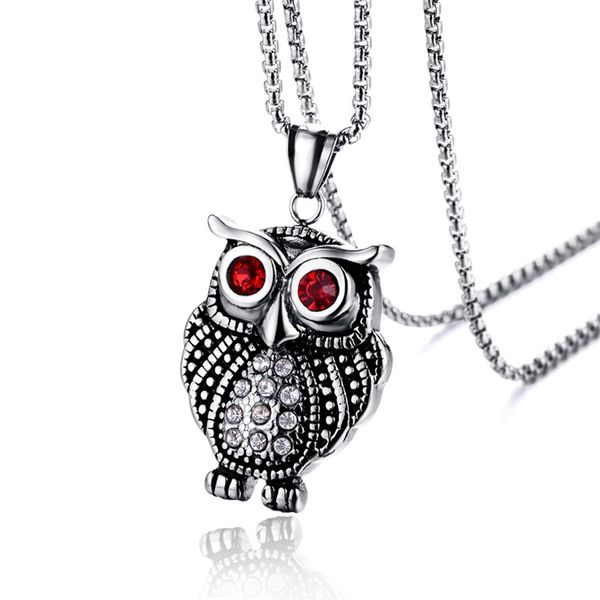 

316l stainless steel men's owl animal necklaces & pendants diamond-embedded jewelry silver retro antique design