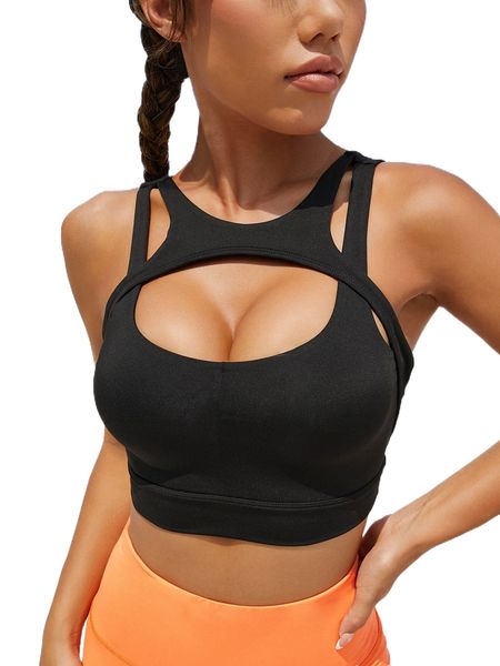 

solid cut out sports bra a1ot#, Gray