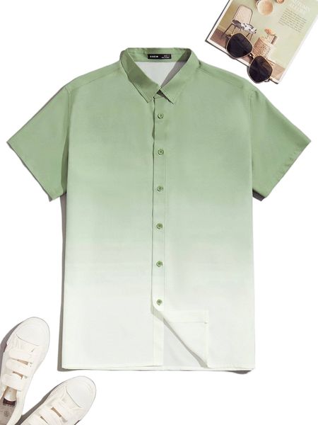 

men ombre button front shirt x6ey#, White;black