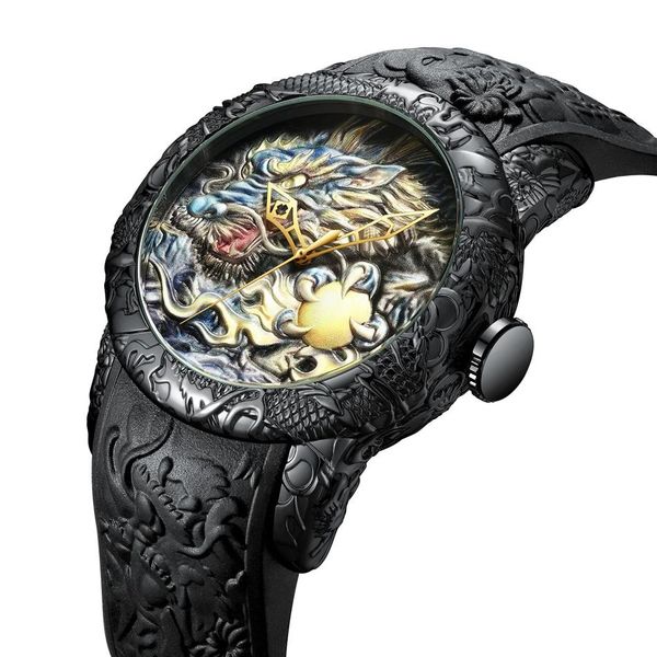 

biden fashion emboss gold dragon watch mens watches luxury brand quartz watch waterproof casual sport watches relogio masculin2614, Slivery;brown
