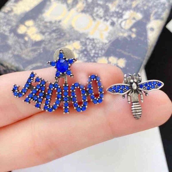 

2022 factory wholesale new dijia blue diamond asymmetric simple dragonfly personalized earrings female skht, Golden