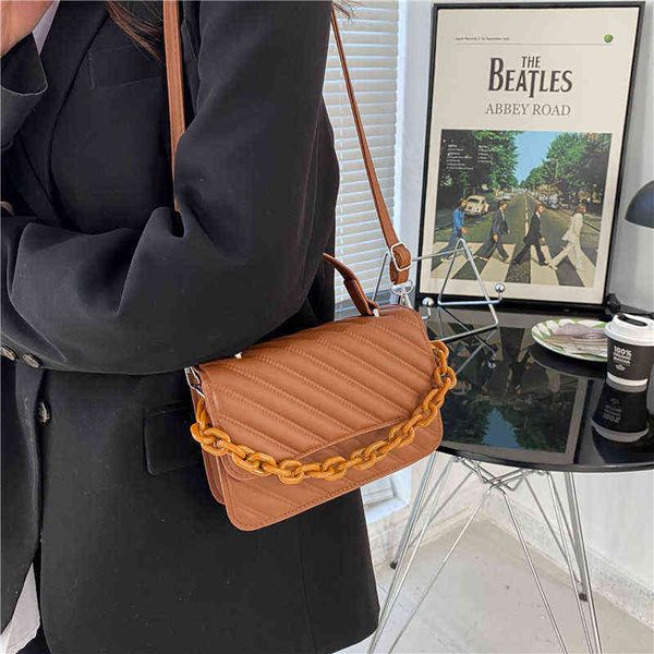 

2022 women's shoulder bags female new fashion small square lattice embroidered thread messenger chain decoration versatile bag lady tra
