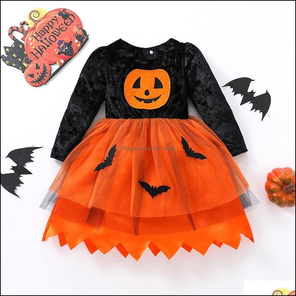 Meninas vestidos de crianças roupas vestido de abóbora crianças halloween princesa inverno primavera outono moda roupas de bebê mxhome dhgln