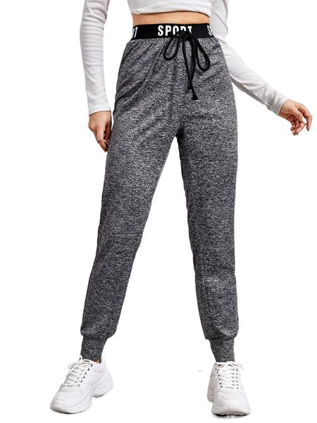 

knotted letter tape waist marled joggers v31j#, Black;white