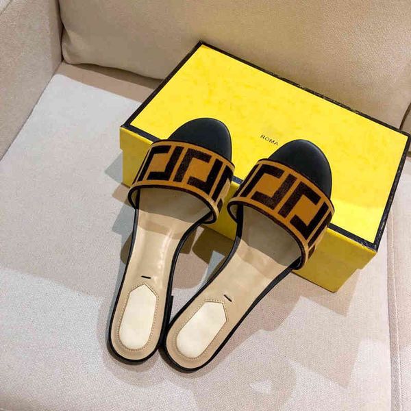 

brown ff zucca velvet slide sandals for women slippers flat slip on shoes flats sandal open toe luxury designers slides slipper 7p72, Black