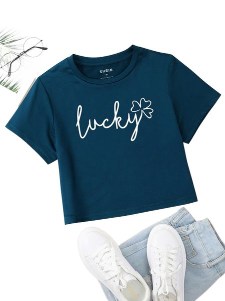 

clover & letter graphic tee 38i3#, White