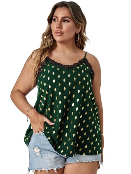 

plus gold dot lace insert cami k2qc#, Black