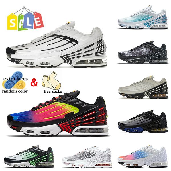 

men women tn plus 3 fashion running shoes rainbow bone triple black white obsidian ghost green laser blue radiant red graphy pack tn3 sports