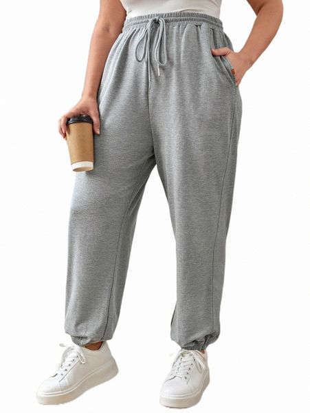 

plus drawstring waist slant pocket sweatpants c1ty#, Black