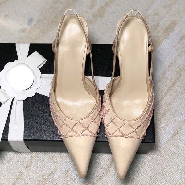 

designer sandals for womens heels hight 5cm classic luxury pearl slippers pointed beige pumps and slingbacks fashion flip flops mules woman, Black
