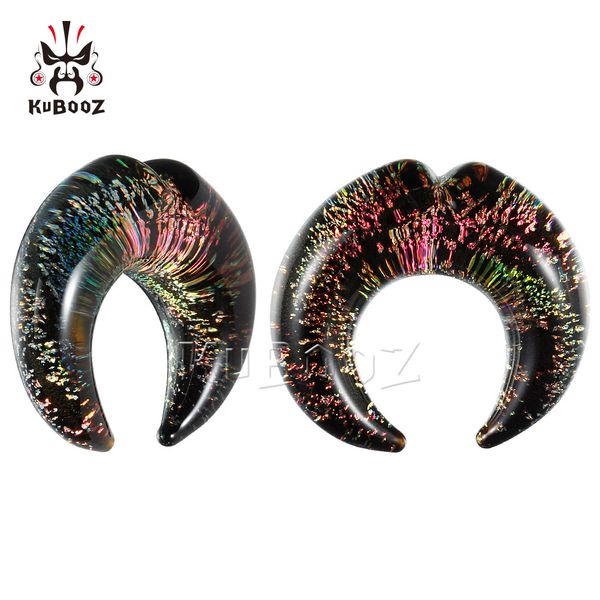 

kubooz glass foil crescent shape ear weight tunnels earing plugs gauges piercing body jewelry wholesale 6-16mm 24pcs, Silver