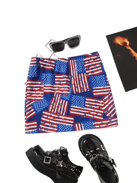 

americana print bodycon skirt u3ys#, Black