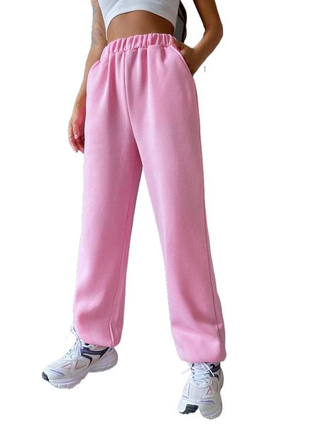 

elastic waist slant pocket sweatpants 91yb#, Black;white