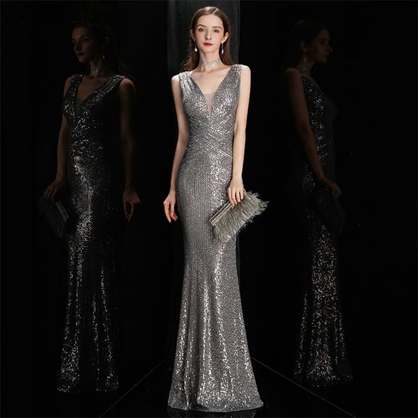 

yidingzs v neck gray sequins evening dress elegant party maxi dress long prom dress yd16681 220627, White;black