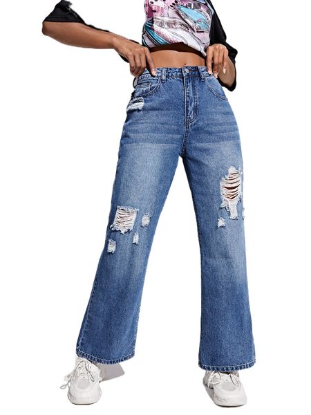 

ripped flare leg jeans l0us#, Blue