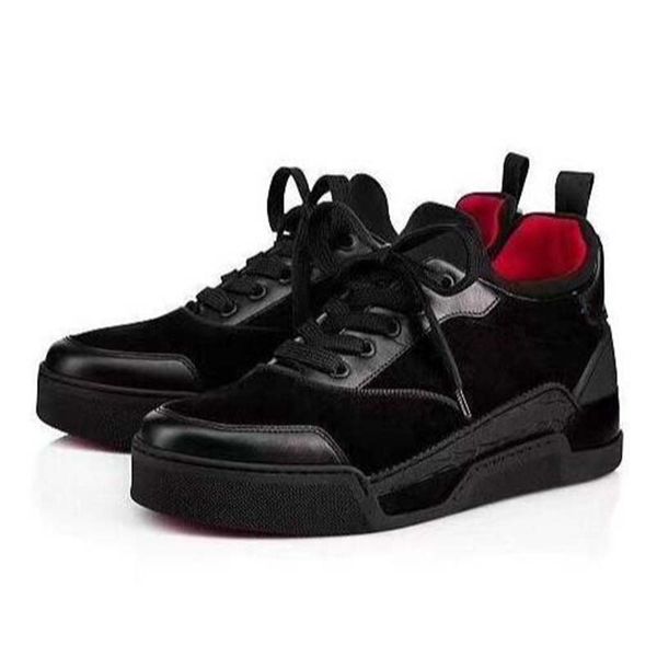 

christians 2020 new mens red bottoms designer shoes spike suede leather men women flat fashion luxury casual shoes party lovers sneaker vxo, Black