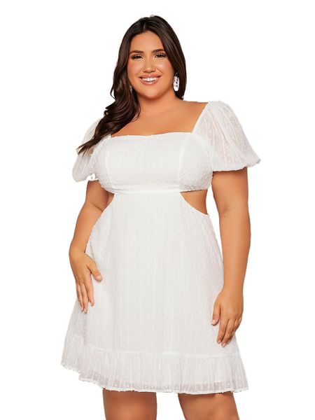 

plus swiss dot cut out chiffon dress r4uw#, Black