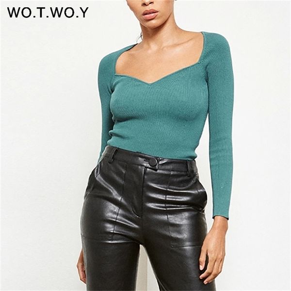 

wotwoy v-neck knitted cropped sweaters women autumn winter bottoming slim fit pullovers women solid high street sweaters female 201224, White;black