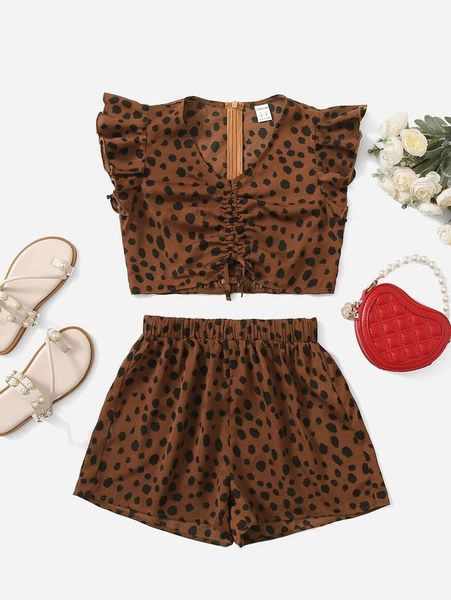 

girls allover print butterfly sleeve & shorts set she, White