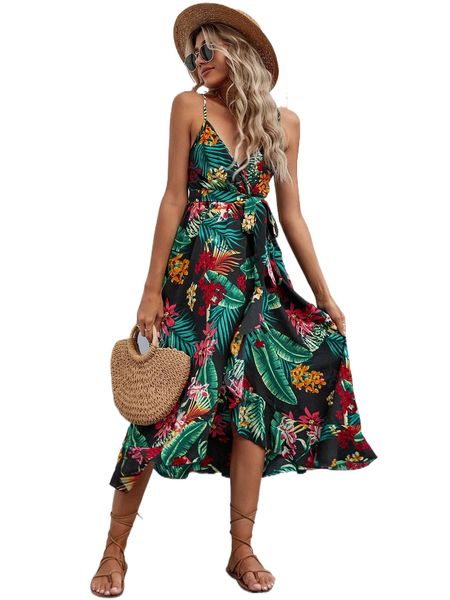 

tropical print cami dress u5rn#, Black;gray