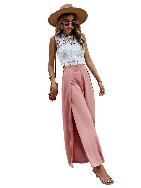 

high waist wrap wide leg pants b4ya#, Black;white