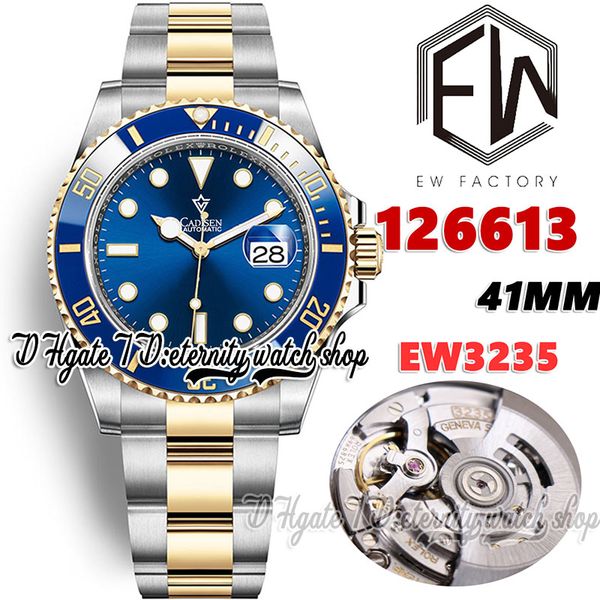 

ewf v2 ew126613 ew3235 automatic mens watch 41mm ceramics bezel blue dial two tone 904l stainless steel bracelet with same serial warranty c, Slivery;brown