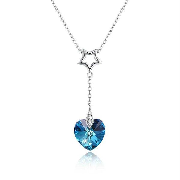 Genuino Menrose S925 collana pendente in cristallo cuore in argento sterling zaffiro blu e oro 2 colori tendenze moda gioielli regalo fo2582