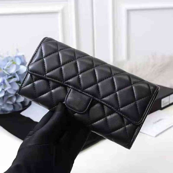 

luxury women wallet leather designer 2022 new sheepskin purse criss-cross long flap caviar hight quality, Red;black