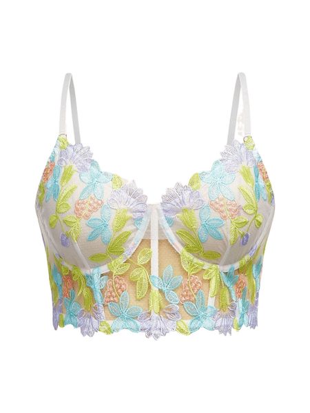 

plus floral embroidered cut out back underwire bra u6ua#, Black;white