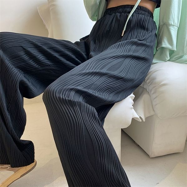 Feiernan Black Wide Bottoms Женщины летние элегантные плиссированные брюки Palazzo Plant