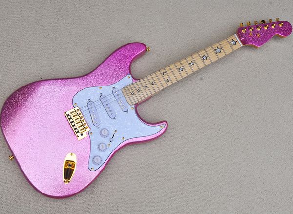 

sparkle pink electric guitar with maple fretboard
