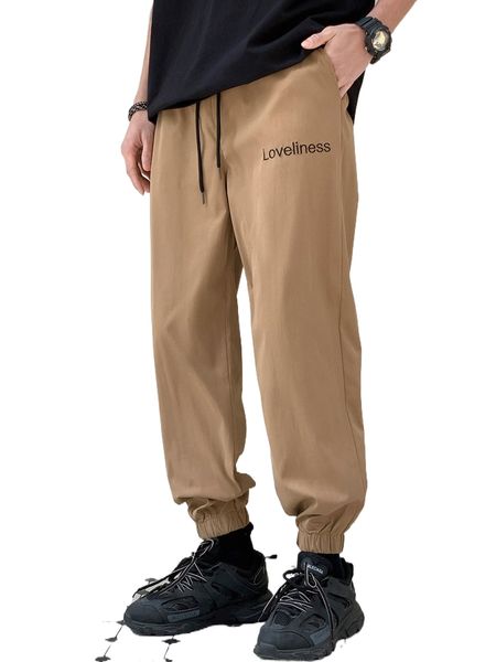 

men letter graphic drawstring waist pants h1kh#, Black