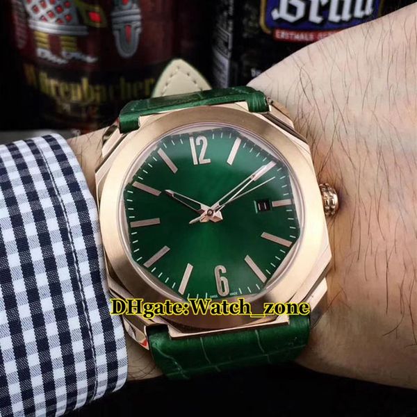 

42mm octo 101963 101964 green dial automatic mens watch rose gold green leather strap new wristwatches313d, Slivery;brown