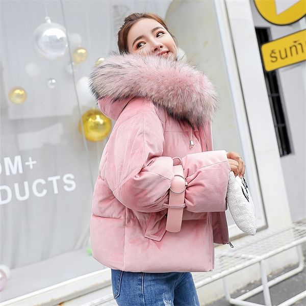 

winter jacket women 2019 new short thickening warm outerwear parkas female cotton padded loose coats hooded t200319, Black