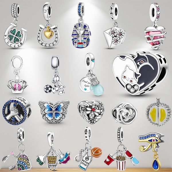 925 Sterling Silber Anhänger Charms für Pandora Original Box Ägyptischer Pharao Glühbirne Klee Durian Europäische Perle Charms Armband Halskette