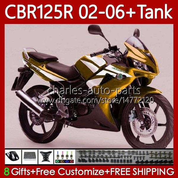 Carene OEM per HONDA CBR-125 CBR 125 R CC 02-06 Carrozzeria 124No.128 CBR 125R 125CC CBR125R 2002 2003 2004 05 06 CBR125RR CBR-125R 02 03 04 2005 2006 Corpo + Serbatoio Oro nero