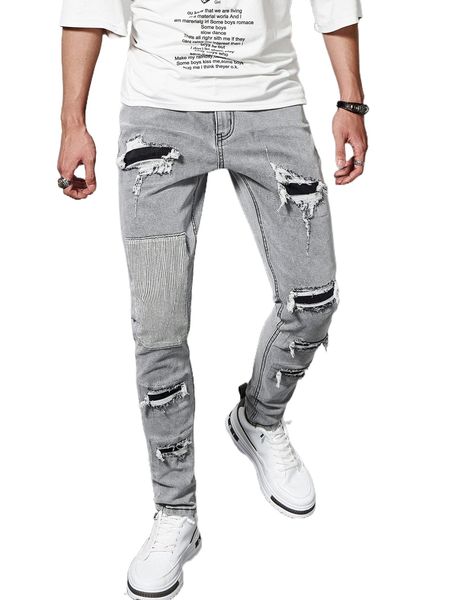 

romwe guys striped ripped jeans 57uo#, Blue
