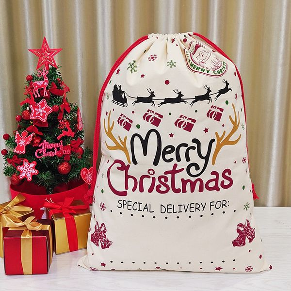 50 * 70 см Рождественские подарочные сумки Santa Sacks Украшения в комнате Холст Сумка для хранения Drawstring для детского подарка