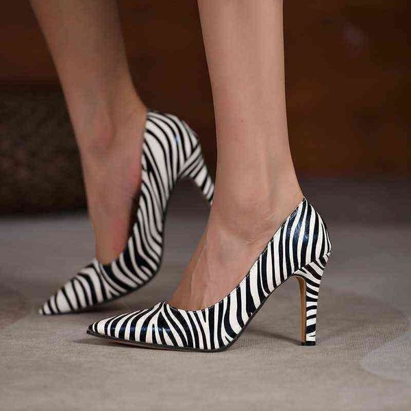 

sandals high heels women fashion pointed color matching pumps zebra pattern, Black