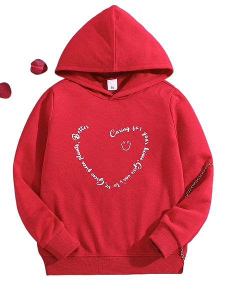 

girls heart & slogan graphic hoodie x8ay#, Black;white