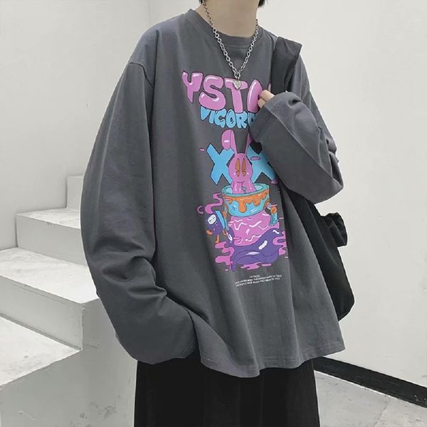 

2022 hawaiian style ins loose men's and women's long sleeved bottoming shirt hip hop high street oversize t-shirt, White;black