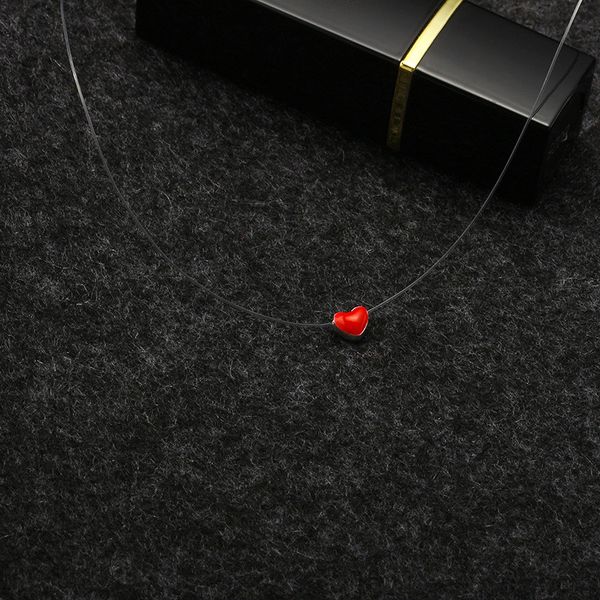 

new design drop oil heart charms invisible fish line crystal choker necklace for women collar jewelry gift, Silver