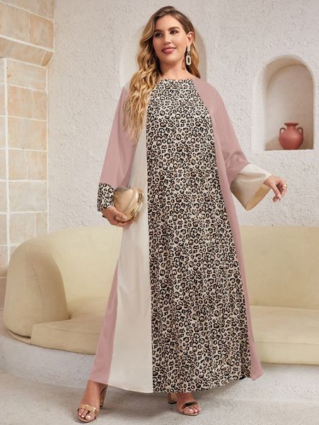 

plus leopard panel colorblock dress j4wk#, Black