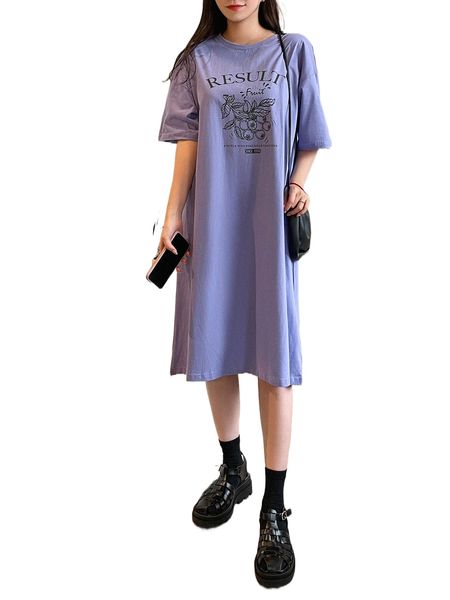 

dazy slogan & fruit print drop shoulder tee dress x62b#, Black;gray